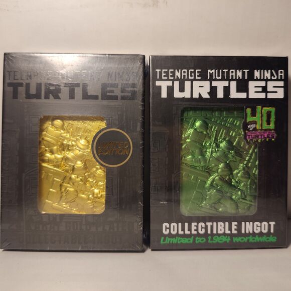 Teenage Mutant Ninja Turtles Metal Card Green And Gold Ingots Figurine Set Of 2 - Picture 1 of 9